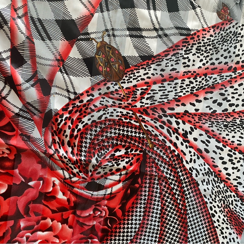 Large Red And Black Patterned Scarf - image 5